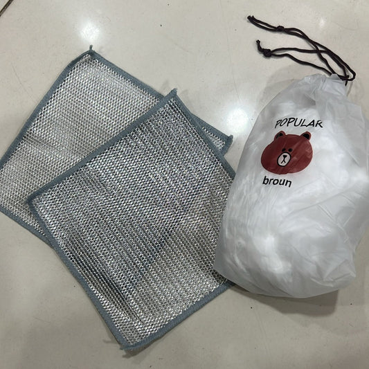 Combo Deal – 2 Pcs Metal Wire Cleaning Cloths with 1 Bear Design Food Cover Packet